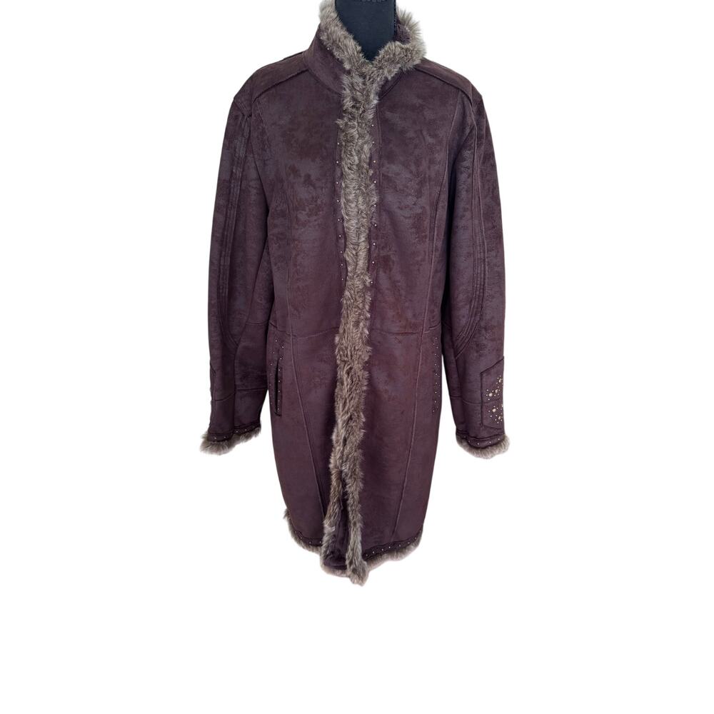 Ruff Hewn XL Brown Faux Suede Coat Faux Fur Studded Western Boho Y2K
